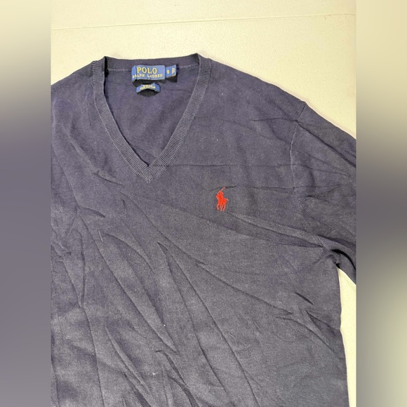 New Polo Ralph Lauren Navy V-Neck Sweater – Size S - Picture 9 of 9